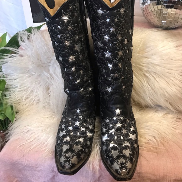 Corral Boots Black and Silver Star Leather Cowgirl Boots | Size 6 1/2 M - Picture 2 of 7